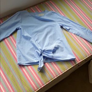 Blue Zara long sleeve blouse, bow in front, 11